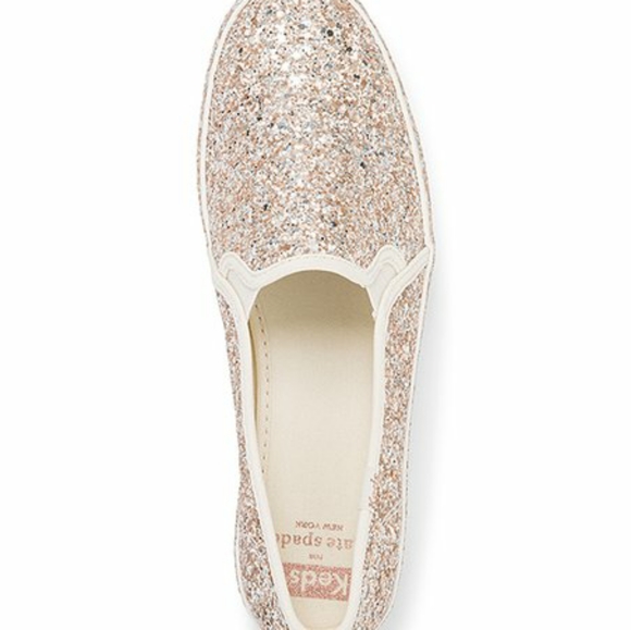 Keds Kate Spade  White & Gold Glitter Sneaker Wome - Picture 2 of 10